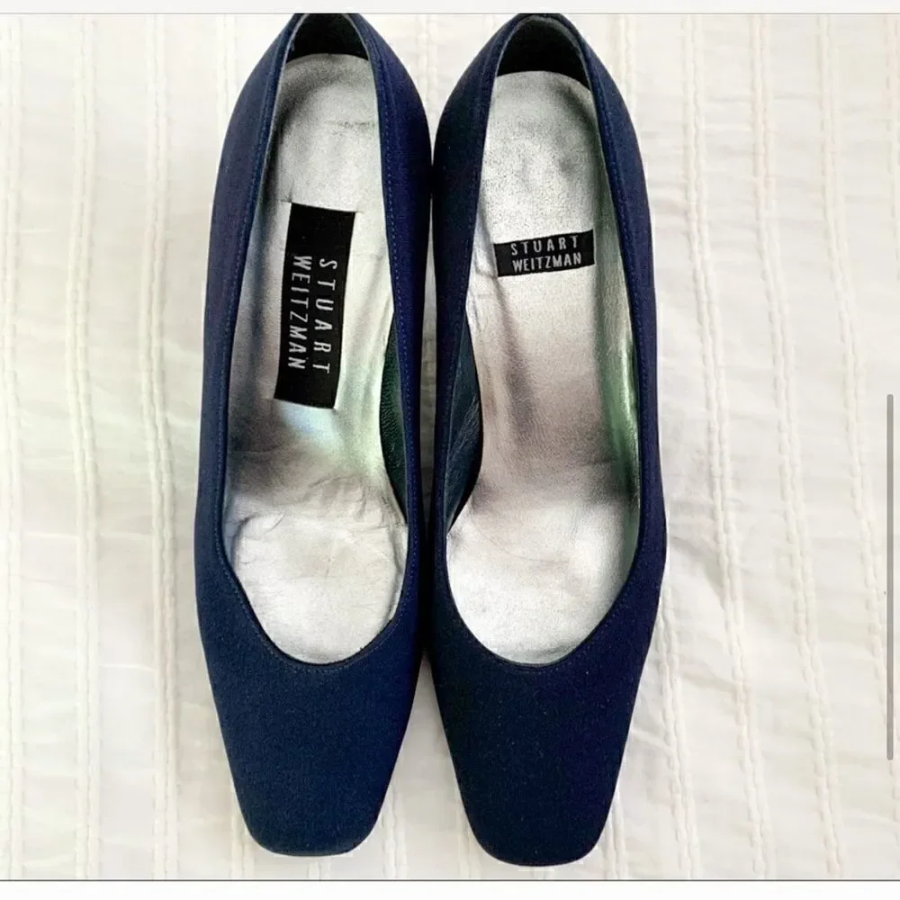 Vintage STUART WEITZMAN navy blue fabric heels
